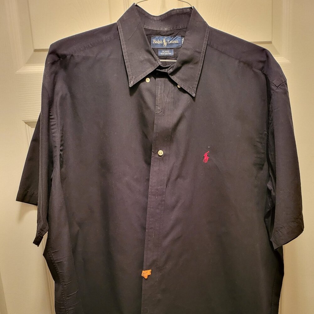 Ralph Lauren Polo Short Sleeve Button-Down Shirt, "BLAKE", Black, Size XL